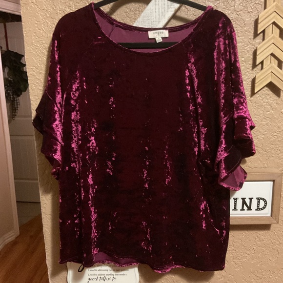 Umgee Burgundy Crushed Velvet Ruffled Sleeve Top Women’s Size Medium - Picture 1 of 1